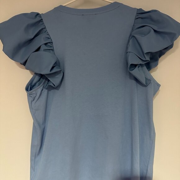 NWT Express Crew Neck Ruffle Sleeve Top Baby Blue Size Medium - Picture 5 of 5